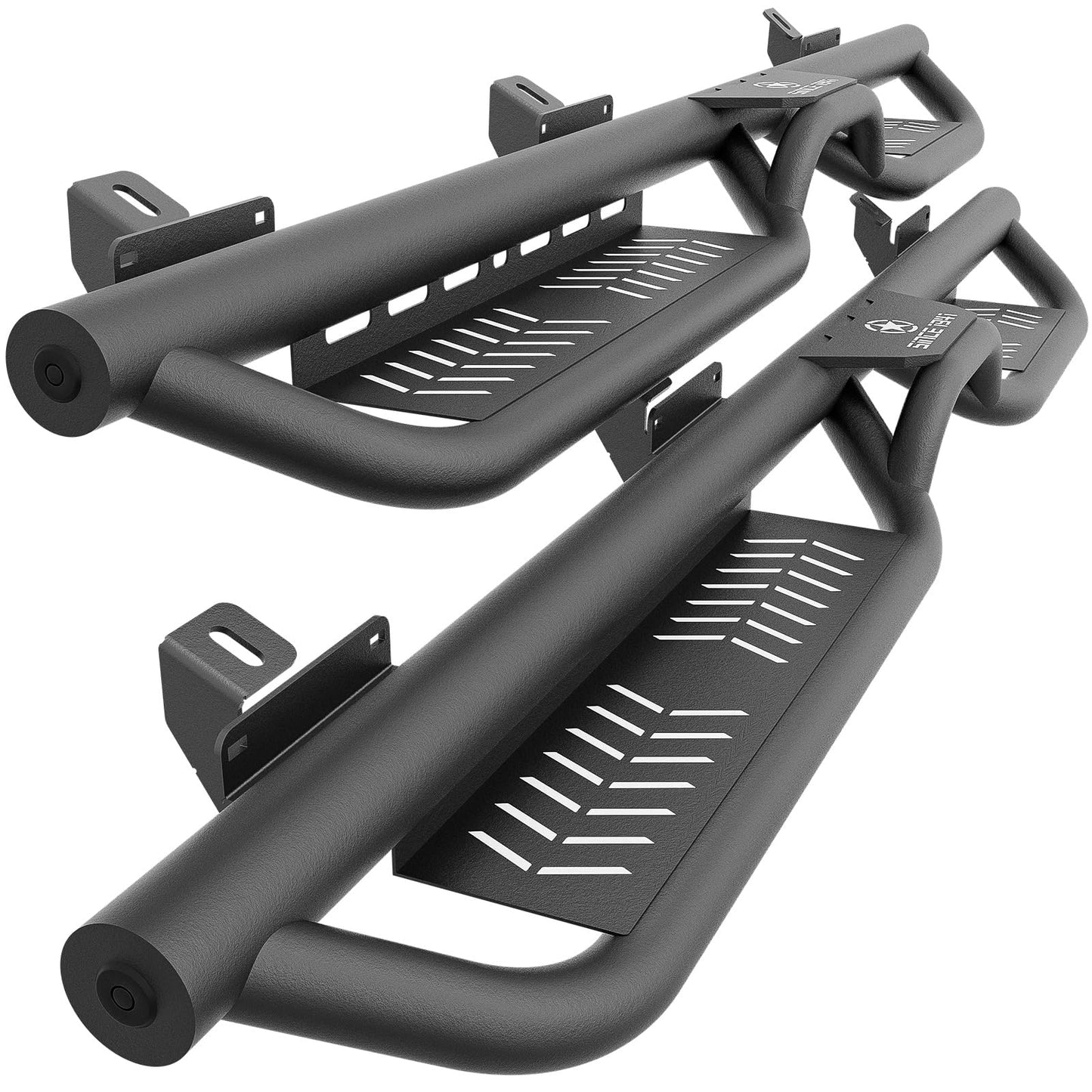 Two-Stair Black Running Boards for 2018-2026 Jeep Wrangler JL 4-Door - Rock Slider Nerf Bars