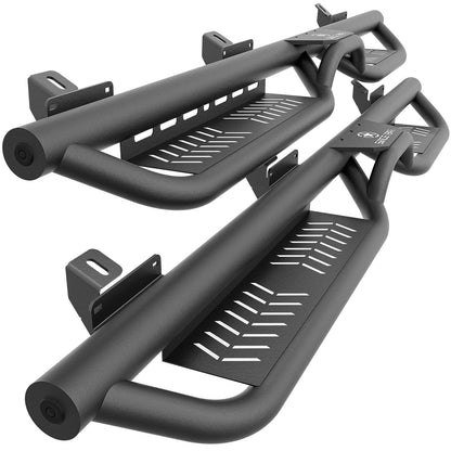 Two-Stair Black Running Boards for 2018-2026 Jeep Wrangler JL 4-Door - Rock Slider Nerf Bars