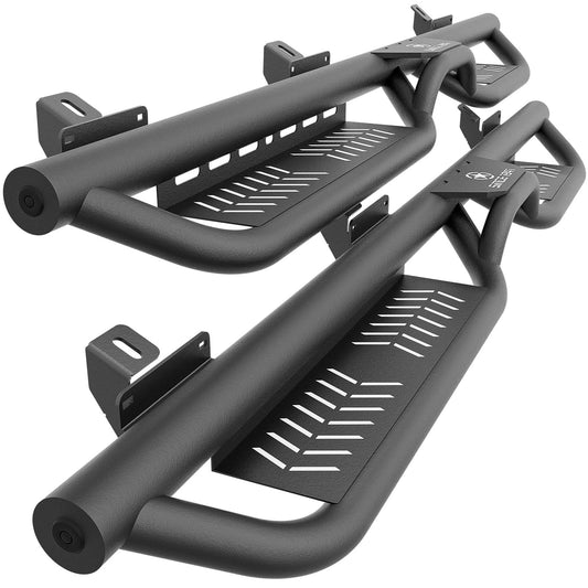 Two-Stair Black Running Boards for 2018-2026 Jeep Wrangler JL 4-Door - Rock Slider Nerf Bars