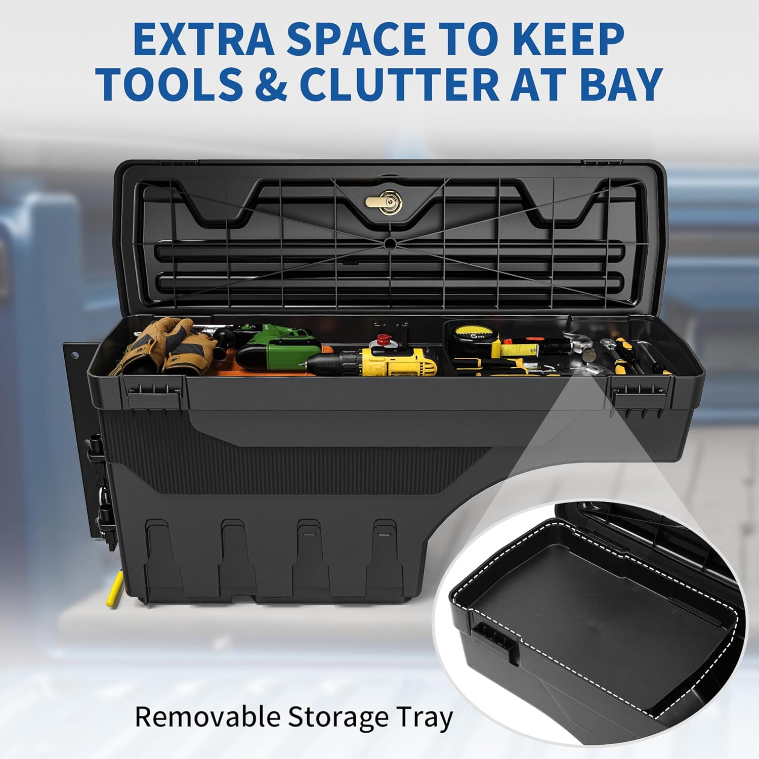 OEDRO Truck Bed Storage Tool Box Fits 2015-2025 Ford F150 Driver Side + Passenger Side, 180 Degree Rotation Rear Tool Boxs with Lockable Lid & Password Padlock, Black Waterproof Wheel Well Storage