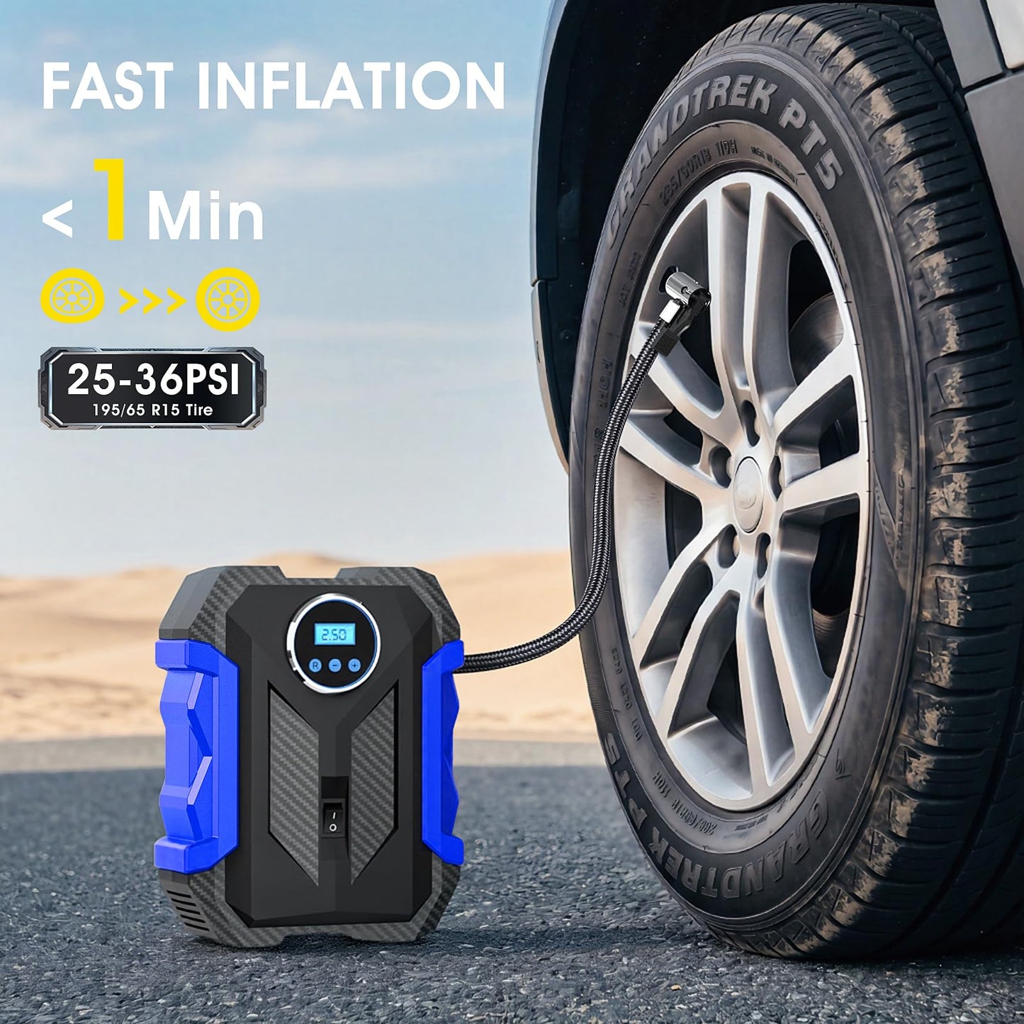 12V Portable Digital Tire Inflator with LED Light - Car Auto Air Compressor