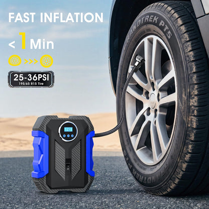 12V Portable Digital Tire Inflator with LED Light - Car Auto Air Compressor