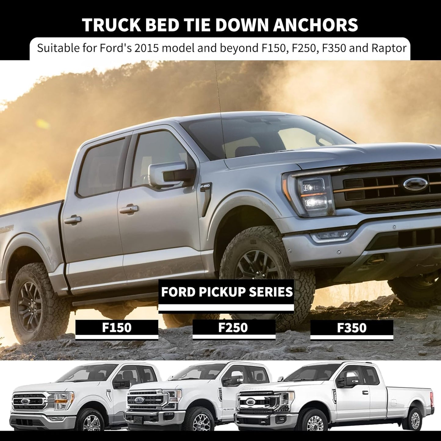 4 Pack Heavy Duty Tie Down Anchors Truck Bed Tie Downs Car Accessories Fit for 2015-2025 Ford F150 F250 F350 & Raptor 2026 Replace# FL3Z-99000A64-B & FL3Z-9928408-AB