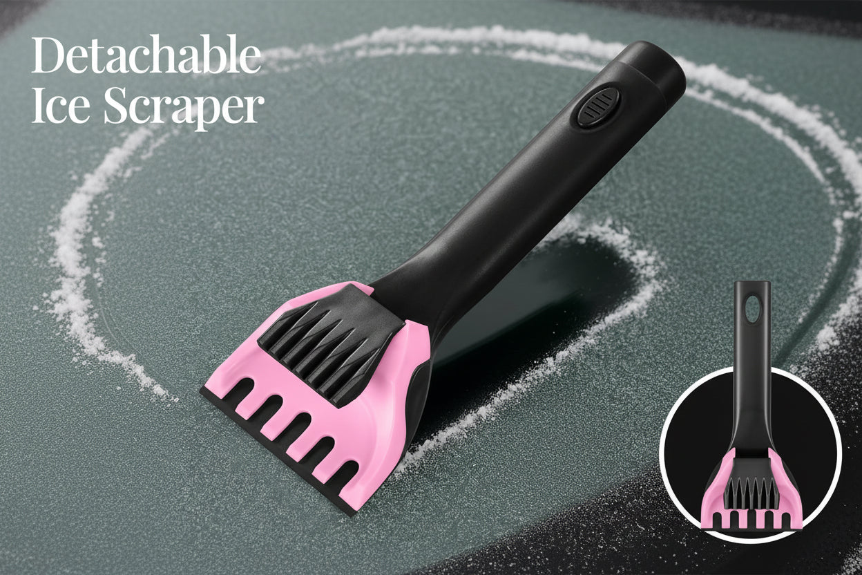 39" Extendable Snow Brush with Squeegee & Ice Scraper - 270° Pivot, Pink