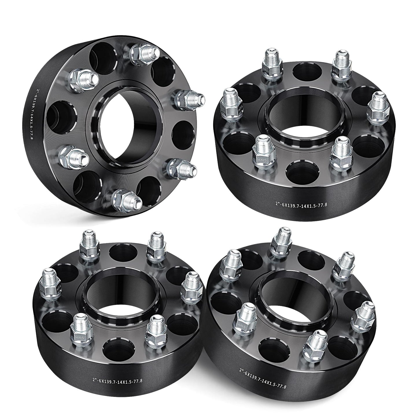 2" Hubcentric Wheel Spacers 6x139.7 for 2019-2024 Ram 1500 - 77.8mm Bore, M14x1.5 Studs (Black)