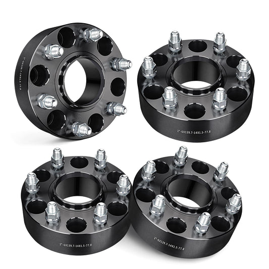 2" Hubcentric Wheel Spacers 6x139.7 for 2019-2024 Ram 1500 - 77.8mm Bore, M14x1.5 Studs (Black)