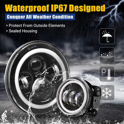 7" LED Headlight & 4" Fog Light Kit for Jeep Wrangler/Hummer (1997-2018)