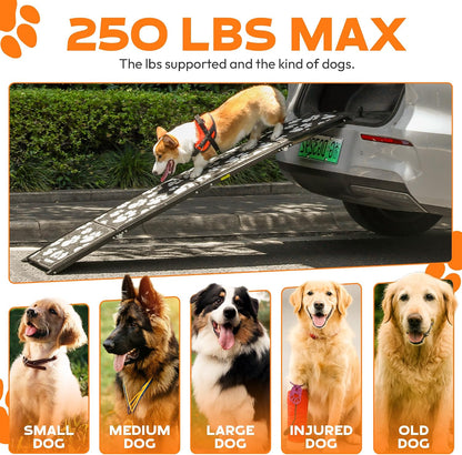 71"x17.2" Folding Dog Ramp - 250 lb Capacity, Non-Slip Wide Surface for SUV/Truck/Car/Bed