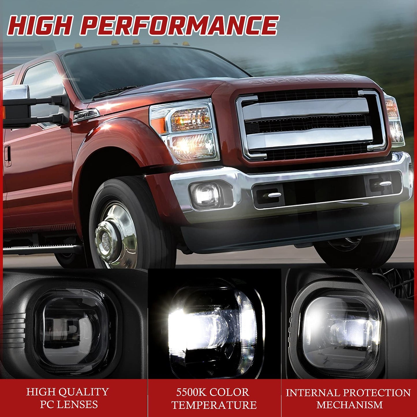 LED Fog Lights for Ford F-Series 2011-2016, Bumper Driving Lamp Kit