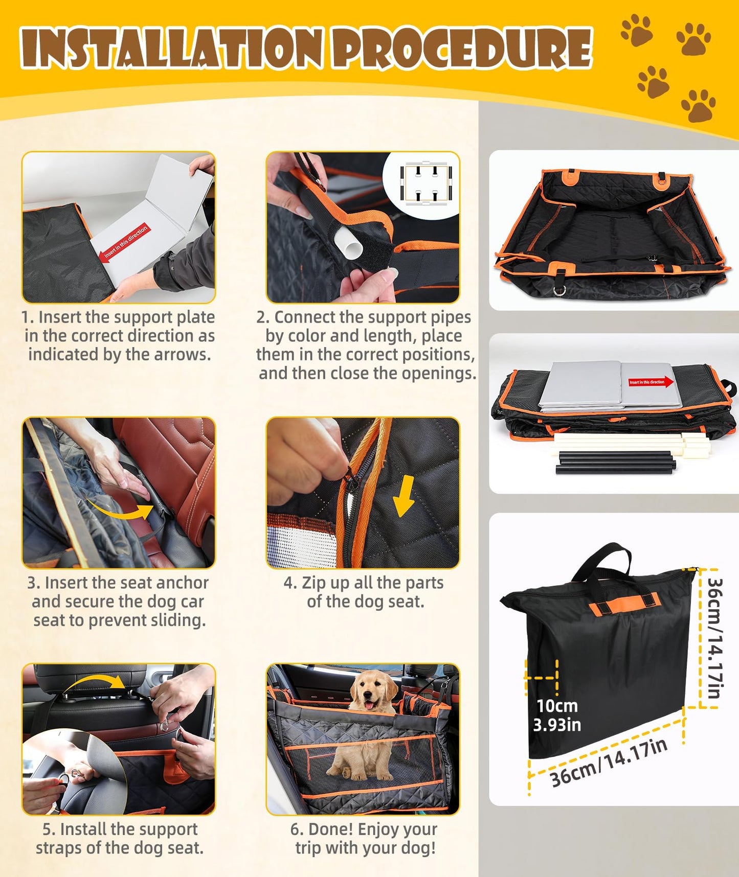 Back Seat Extender w/Storage Pockets - Waterproof Oxford Fabric for Large/Medium Dogs (Black)