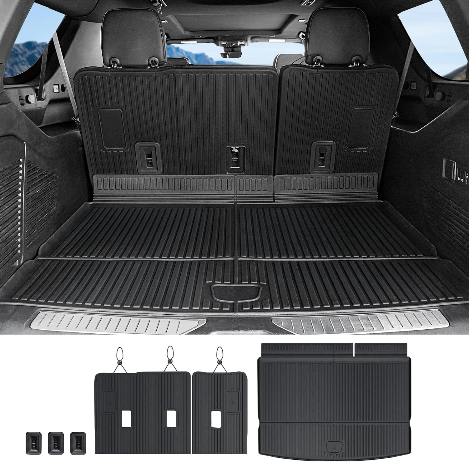 Cargo Mat Backrest Mats for 2021-2024 2025 Chevrolet Chevy Suburban/GMC Yukon XL SUV Car Mat Accessories, All Weather TPE Trunk Cargo Liner(Cargo Mat+3rd Row Backrest Mat)