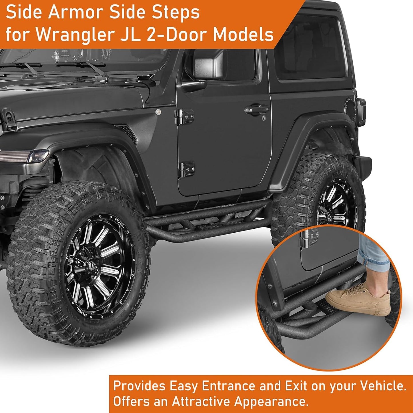 Tubular Side Steps / Rock Sliders for 2018-2026 Jeep Wrangler JL 2-Door