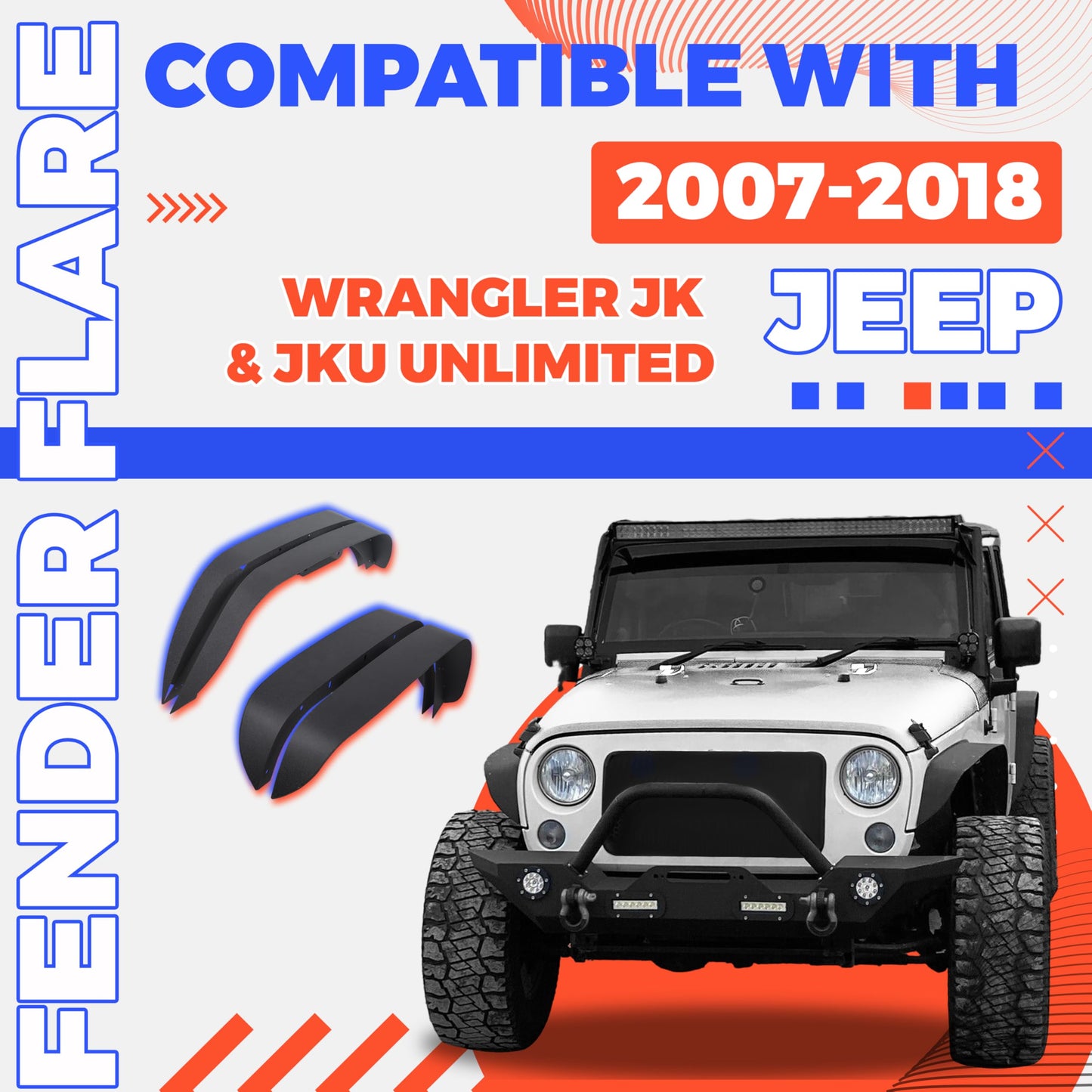 Jeep Wrangler JK JKU Fender Flares Mud Flaps Kit