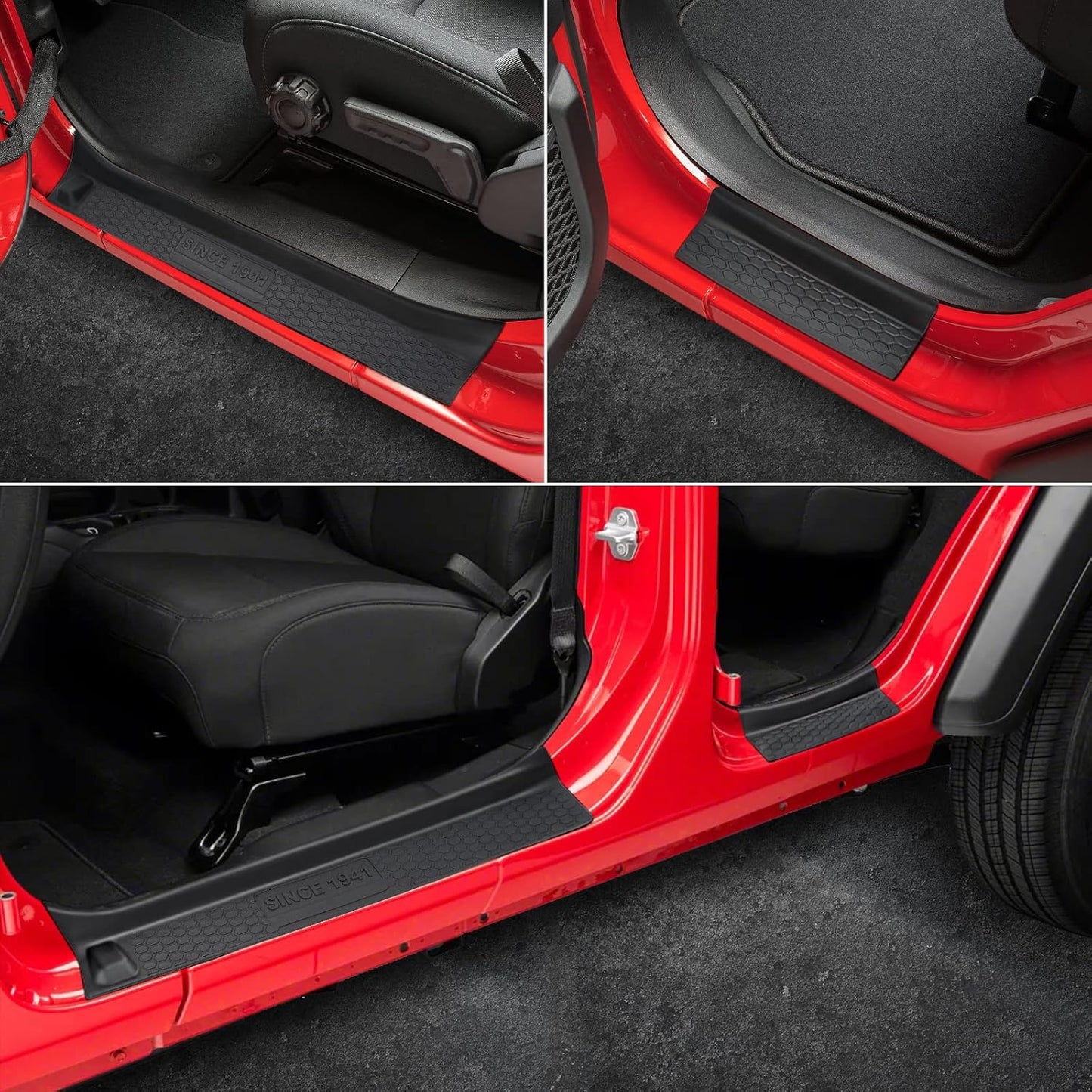 4-PCS Door Sill Guards with Logo for 2018-2025 Jeep Wrangler JL & Gladiator (Black)