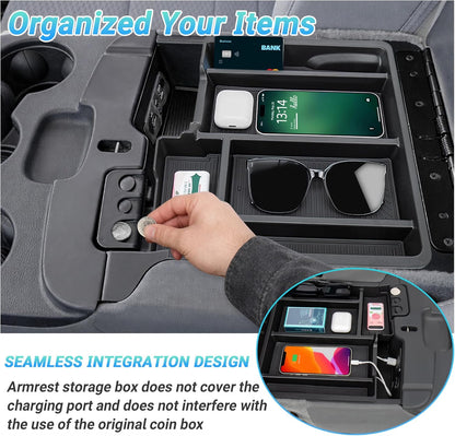 Armrest Storage Box Tray for 2013-2024 Ram 1500/Classic & 2500/3500 - Fits 3-Cup Jump Seat