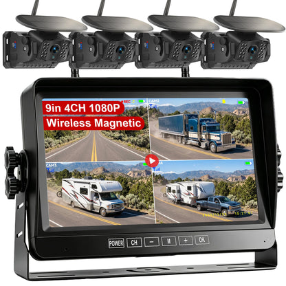 Dual Magnetic Wireless Backup Camera, 7” 1080P HD 4CH DVR Monitor