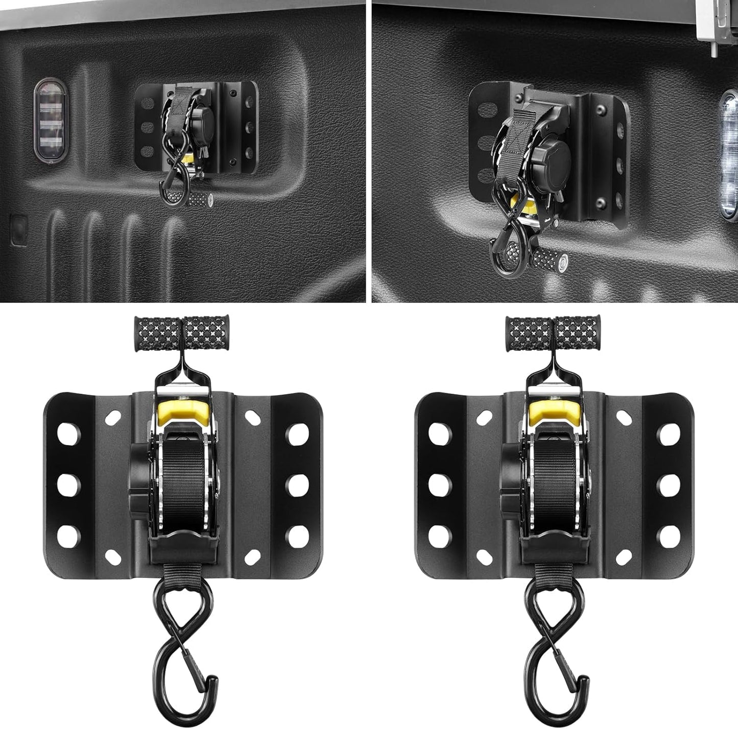 2PCS Retractable Tie Down Straps for 2015-2025 Ford F150, Retractable Ratchet Straps 10 Ft Self Retracting Tie Down with Boxlink Plates Mounted Brackets Bed Mount Heavy Duty Bolt on