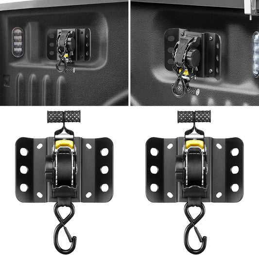 2PCS Retractable Tie Down Straps for 2015-2025 Ford F150, Retractable Ratchet Straps 10 Ft Self Retracting Tie Down with Boxlink Plates Mounted Brackets Bed Mount Heavy Duty Bolt on