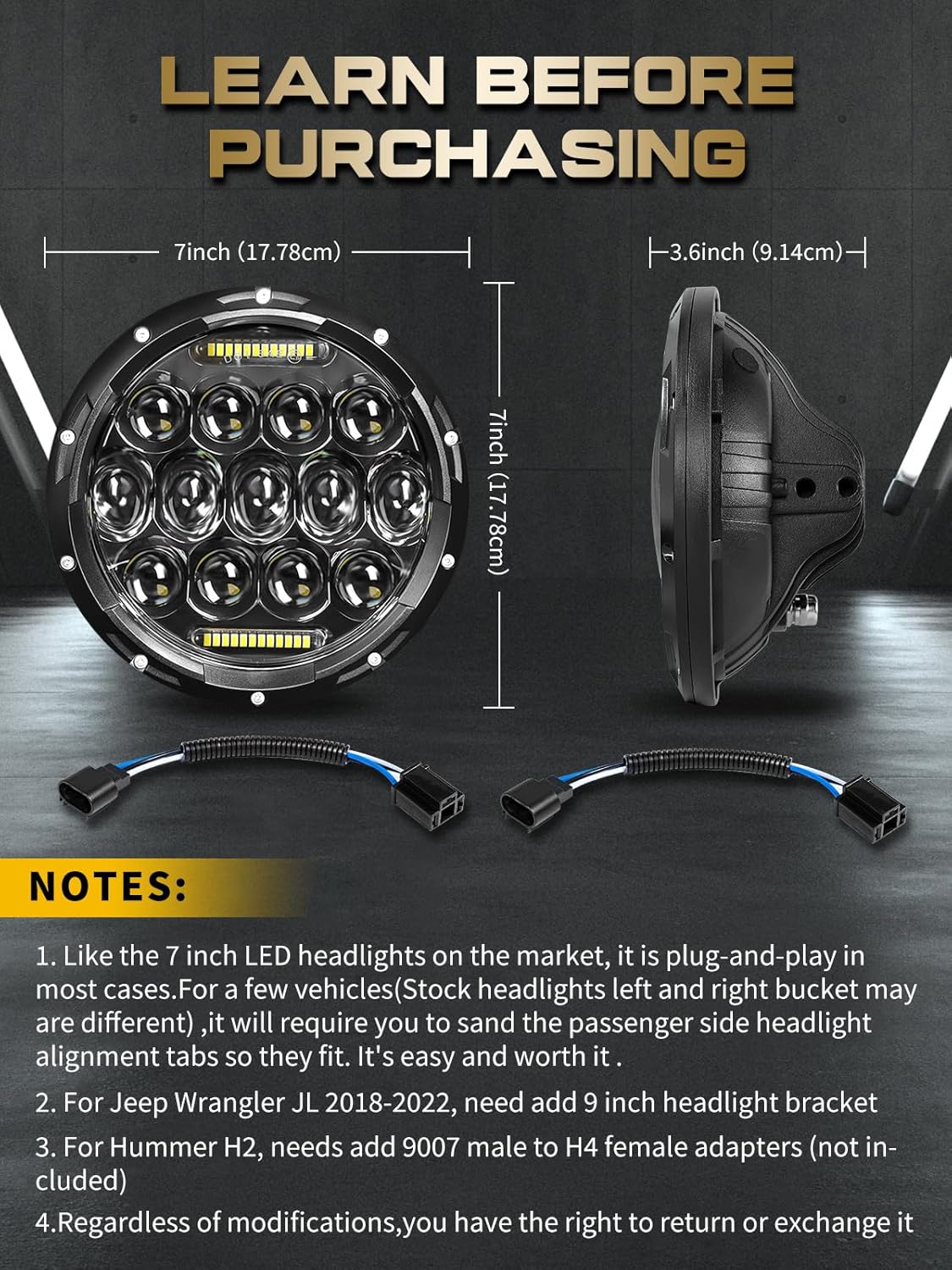 DOT Approved 7" Round LED Headlights (H6024) - Universal Black Fit
