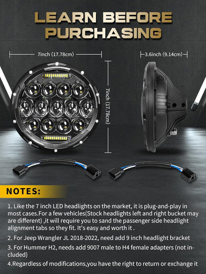DOT Approved 7" Round LED Headlights (H6024) - Universal Black Fit