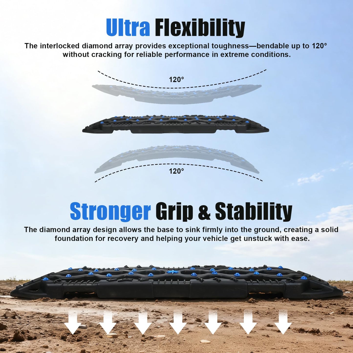 Off-Road Traction Boards with Jack Base - Heavy-Duty Recovery Tracks for 4x4/SUV/Truck (Large)