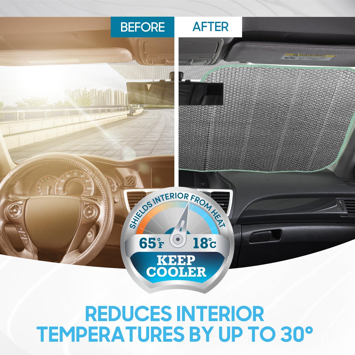 Iridescent Matte White Sunshade (58"x27") for Car/Truck/SUV - UV Block & Accordion Fold