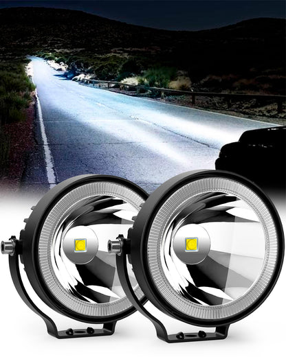 4" 60W Round LED Pod Lights (2-Pack) - 6000LM Spot/Fog for Truck/ATV/UTV/Boat (White)