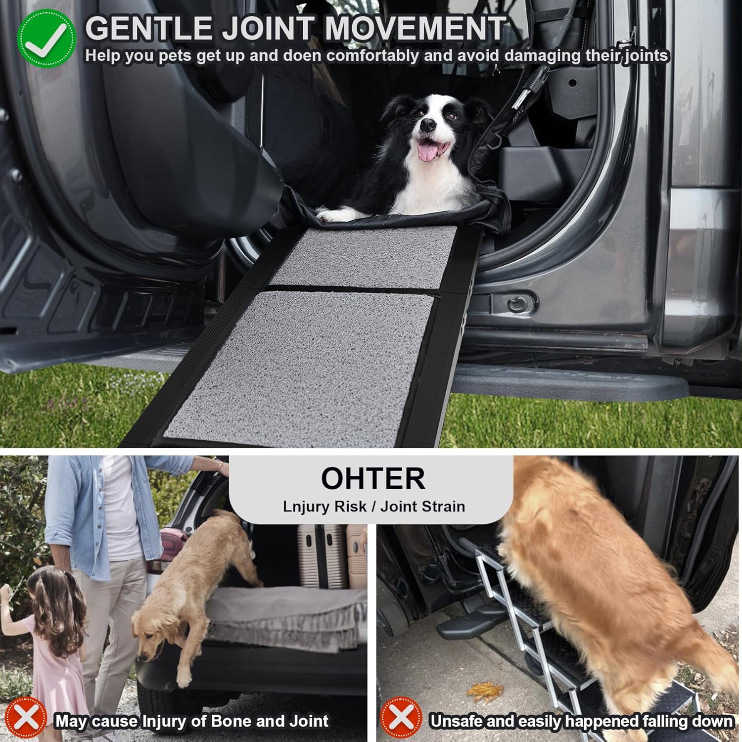 Dog Ramp for Car,Portable Dog Ramp with Non-Slip Rug Surface,Folding Pet Steps for Medium/Large Dogs,Extra Wide Dog Car Ramp Up to 250LBS Enter a Car/SUV/Truck (71" L x 17" W)