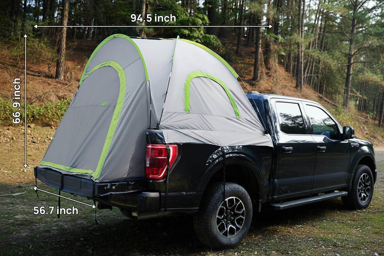 Pickup Truck Tent 2.0 - Double Layer Waterproof PU2000mm for 5.5'-5.8' Beds (2-Person, Green)