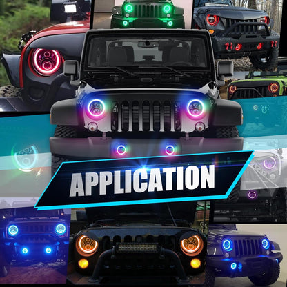 7" RGB LED Headlights & Fog Lights with Halo - DOT Approved for Jeep