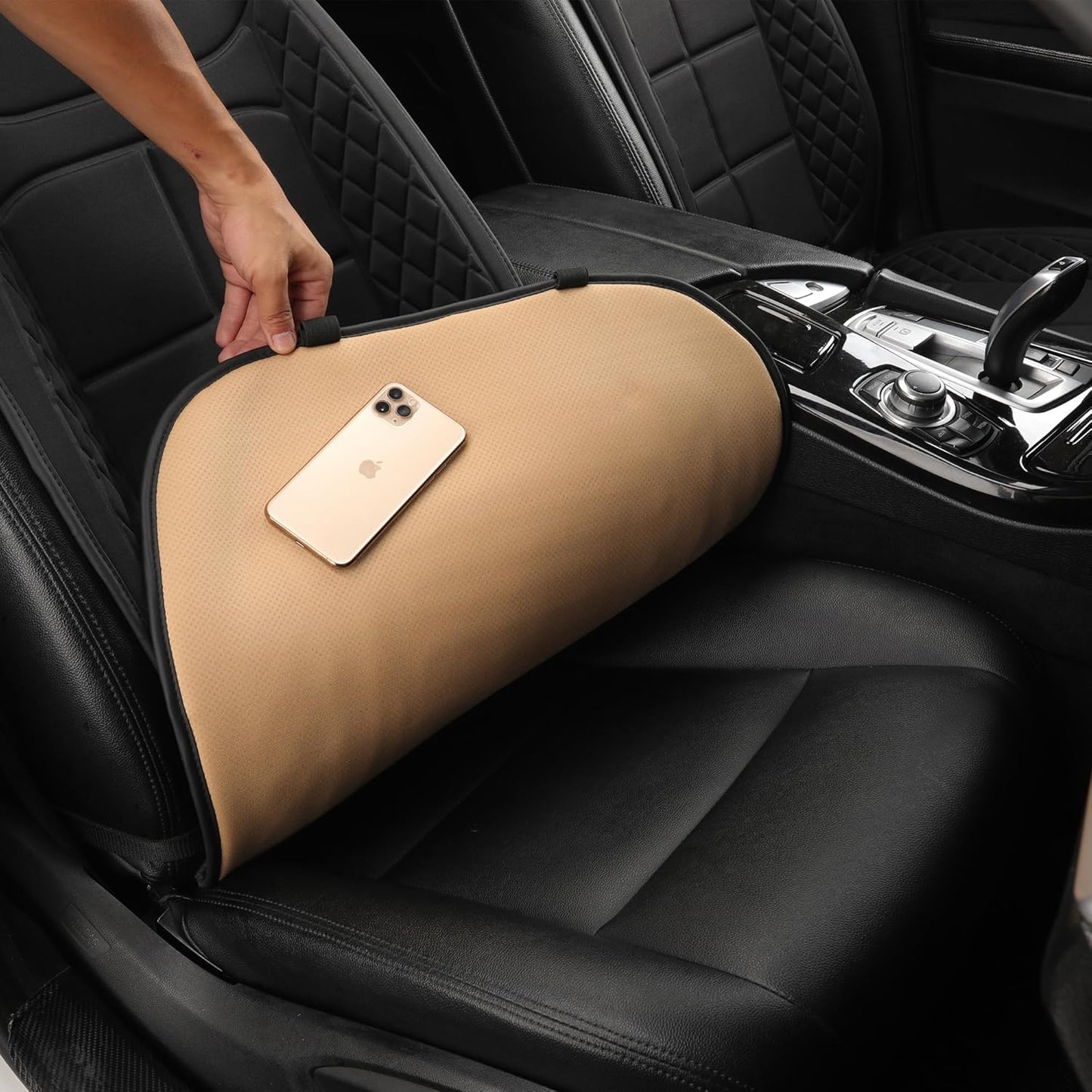 Foldable Anti-Slip Seat Cushion with Lumbar Support (Black, 1-Pack)