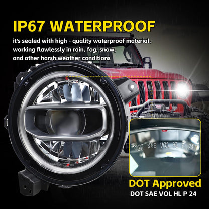 9-Inch Round LED Headlights for Jeep Wrangler JL/Gladiator JT, DOT Approved