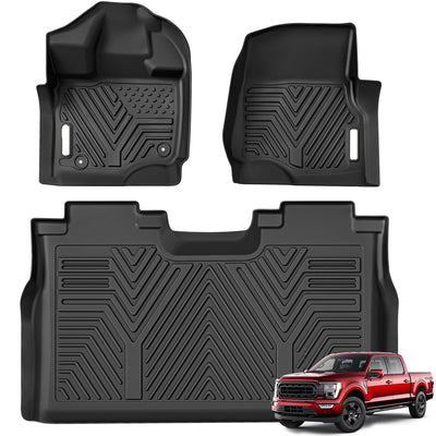 TPE Floor Mats for 2015-2026 Ford F-150 & Lightning SuperCrew (1st & 2nd Row, Black)