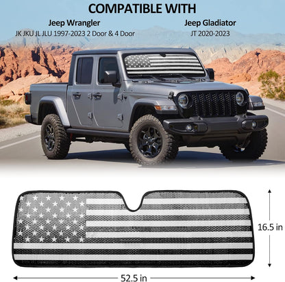 American Flag Windshield Sun Shade for Jeep Wrangler & Gladiator (Universal Foldable Fit)
