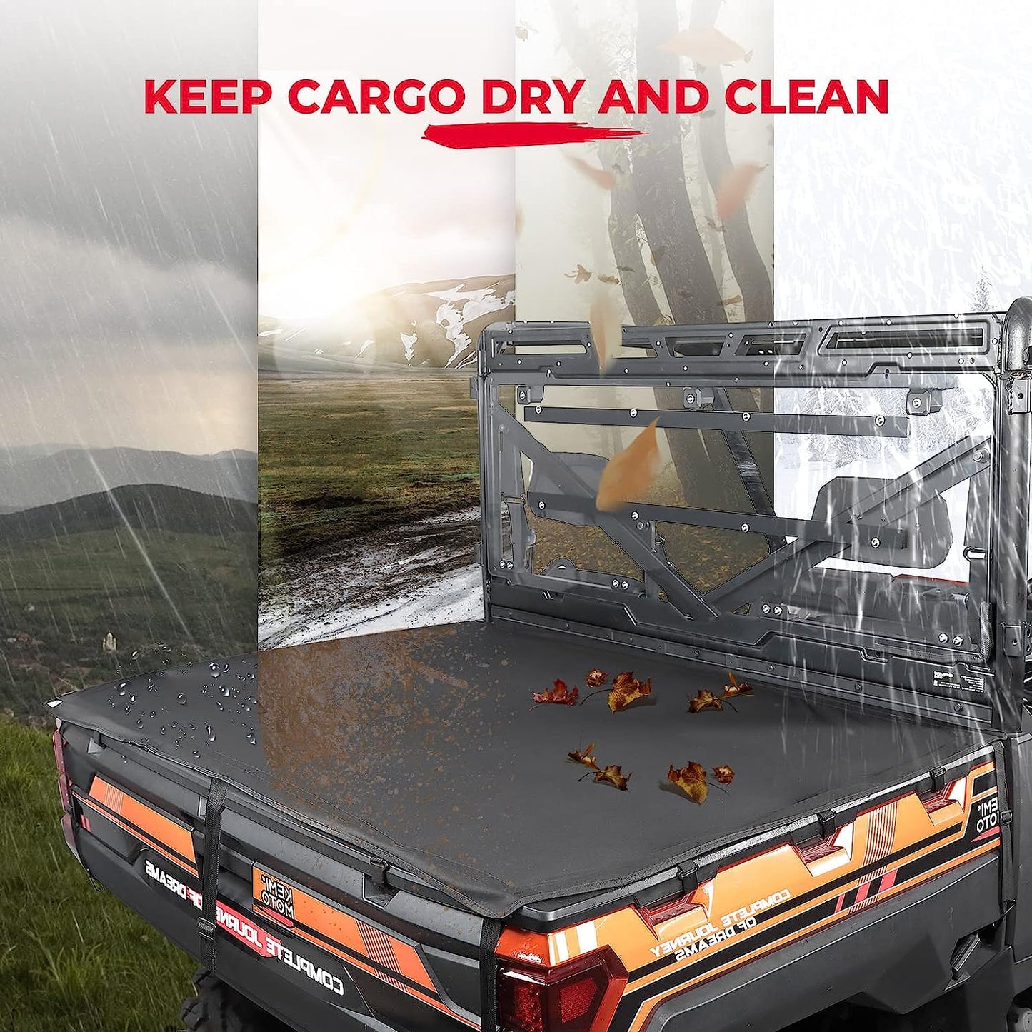 UTV Soft Cargo Bed Cover Waterproof Canvas Tonneau Cover Compatible with 2017-2023 Polaris