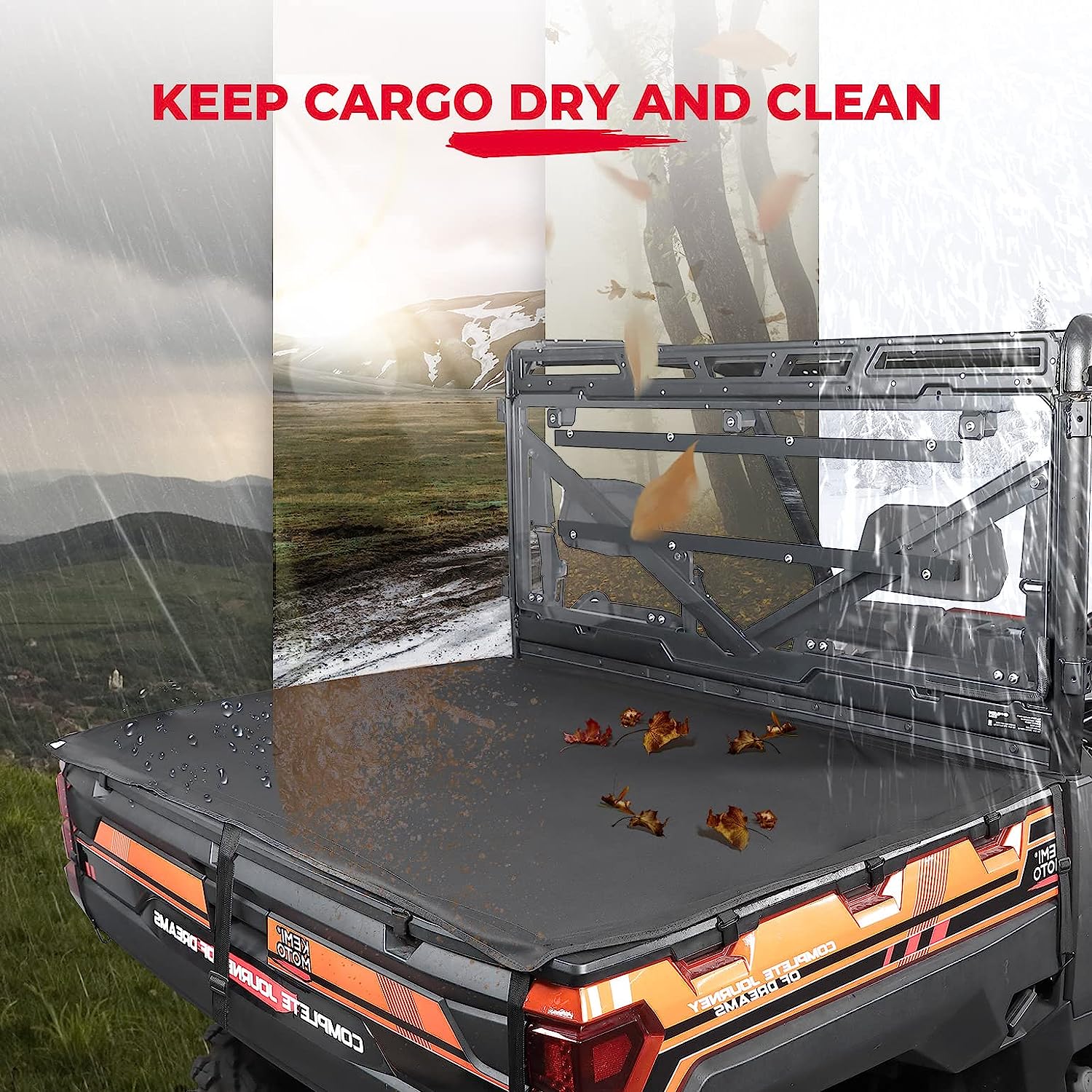 UTV Soft Cargo Bed Cover Waterproof Canvas Tonneau Cover Compatible with 2017-2023 Polaris - OHMU