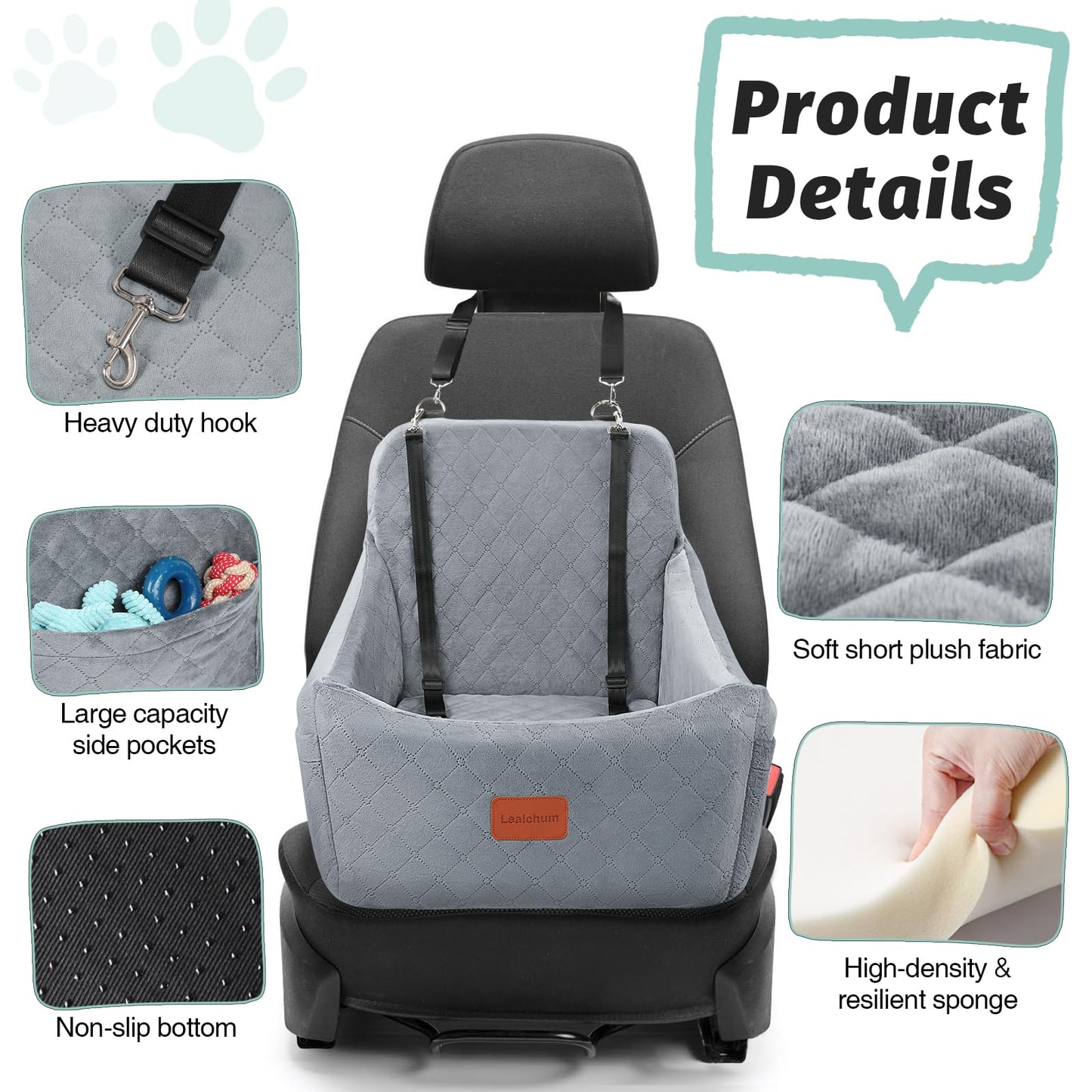 Dog Booster Car Seat for Medium Dogs Up to 40lbs Pets with 2 Clip-On Leashes