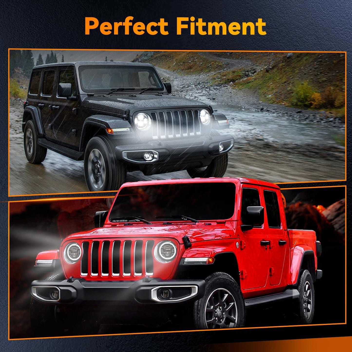 9" Round LED Headlight: DRL, Hi/Lo Beam, Amber Turn Signal