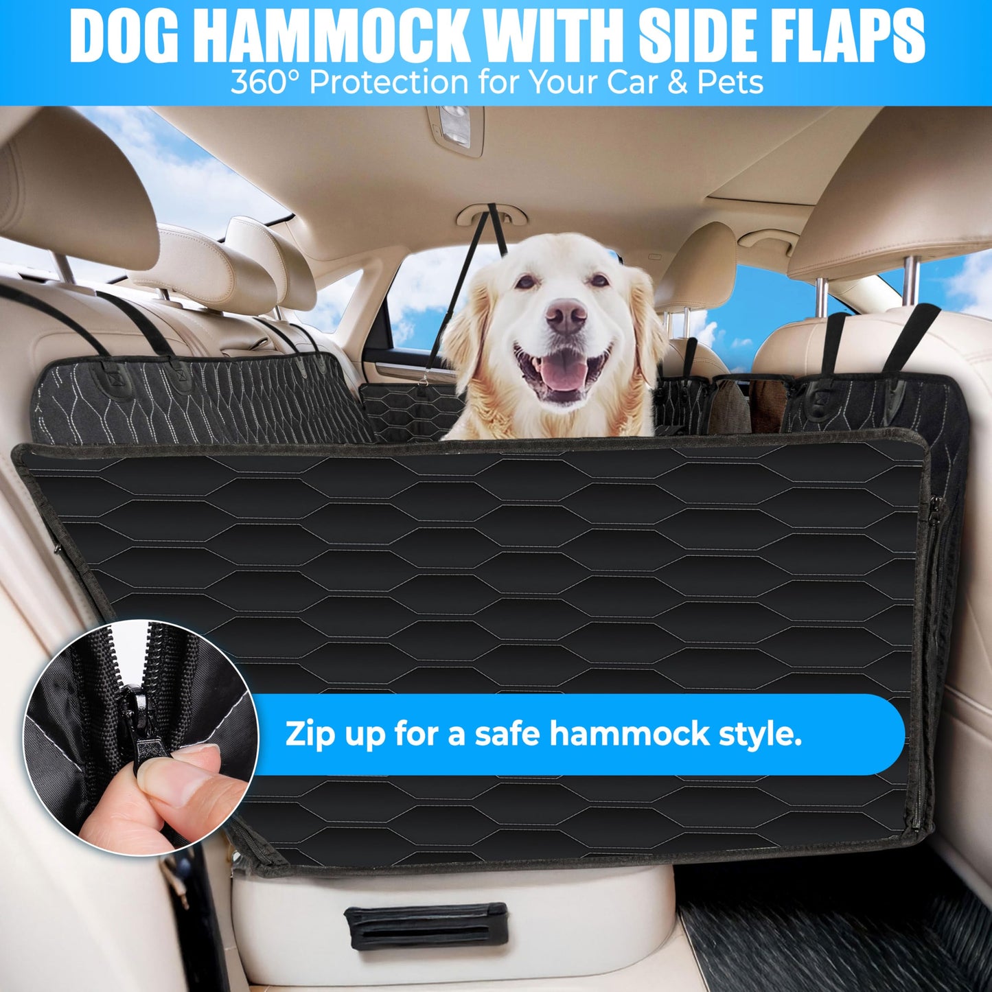 Waterproof Dog Car Hammock: Hard Bottom, 400lbs Capacity, Universal Fit