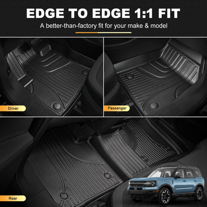 Floor Mats for 2021-2026 Ford Bronco Sport - 1st & 2nd Row, All-Weather Protection