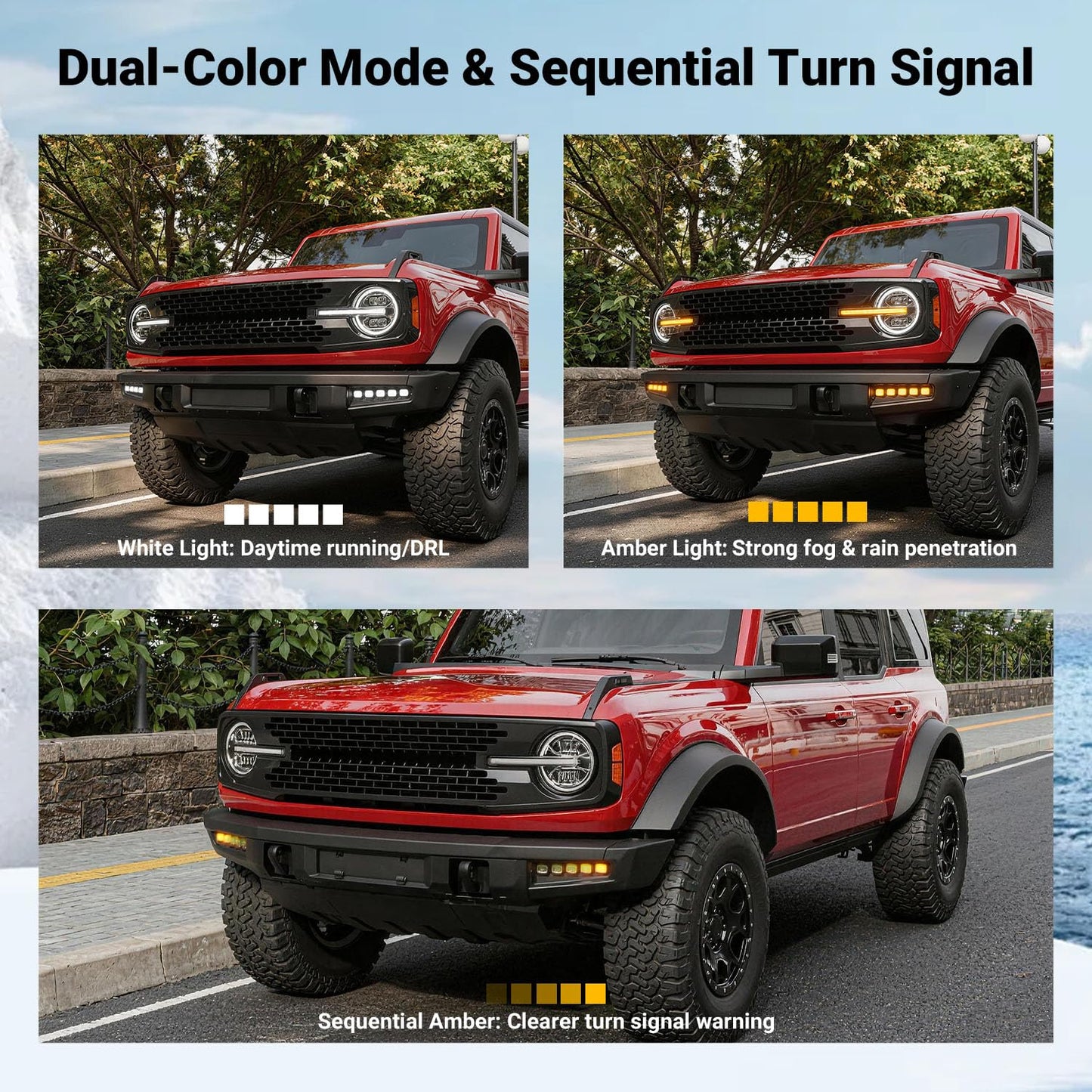 Bronco LED Fog Lights for Modular Bumper, Turn Signals