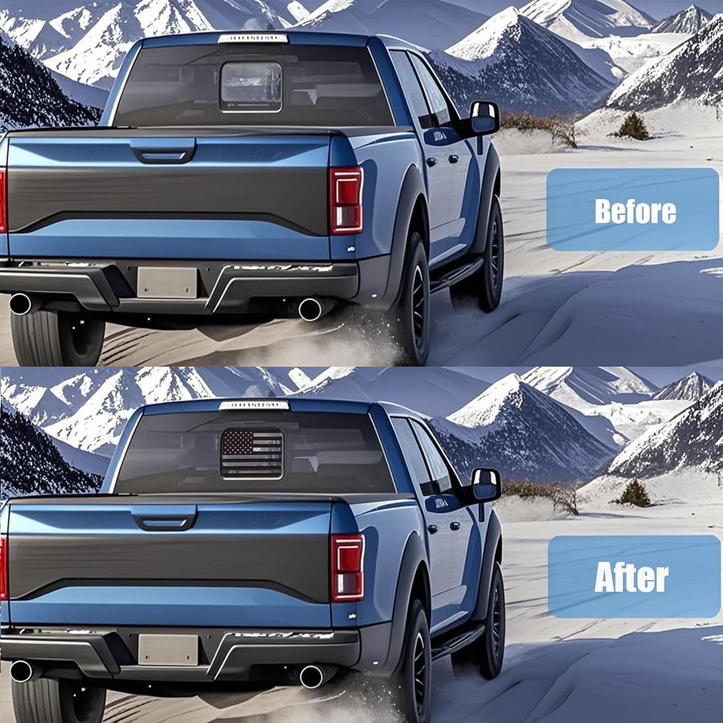 US Flag Vinyl Decal for 2015-2021 Ford F-Series Rear Sliding Window (Matte Black)