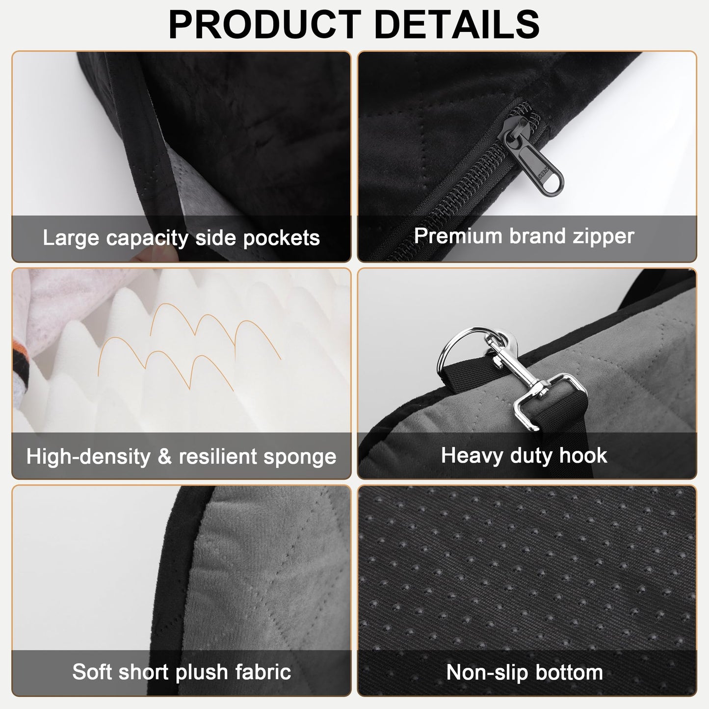 Elevated Dog Booster Seat (15-35 lbs) - Soft 4+2" Pads, Removable Cover, Safety Belt, Storage Pockets