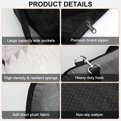 Elevated Dog Booster Seat (15-35 lbs) - Soft 4+2" Pads, Removable Cover, Safety Belt, Storage Pockets
