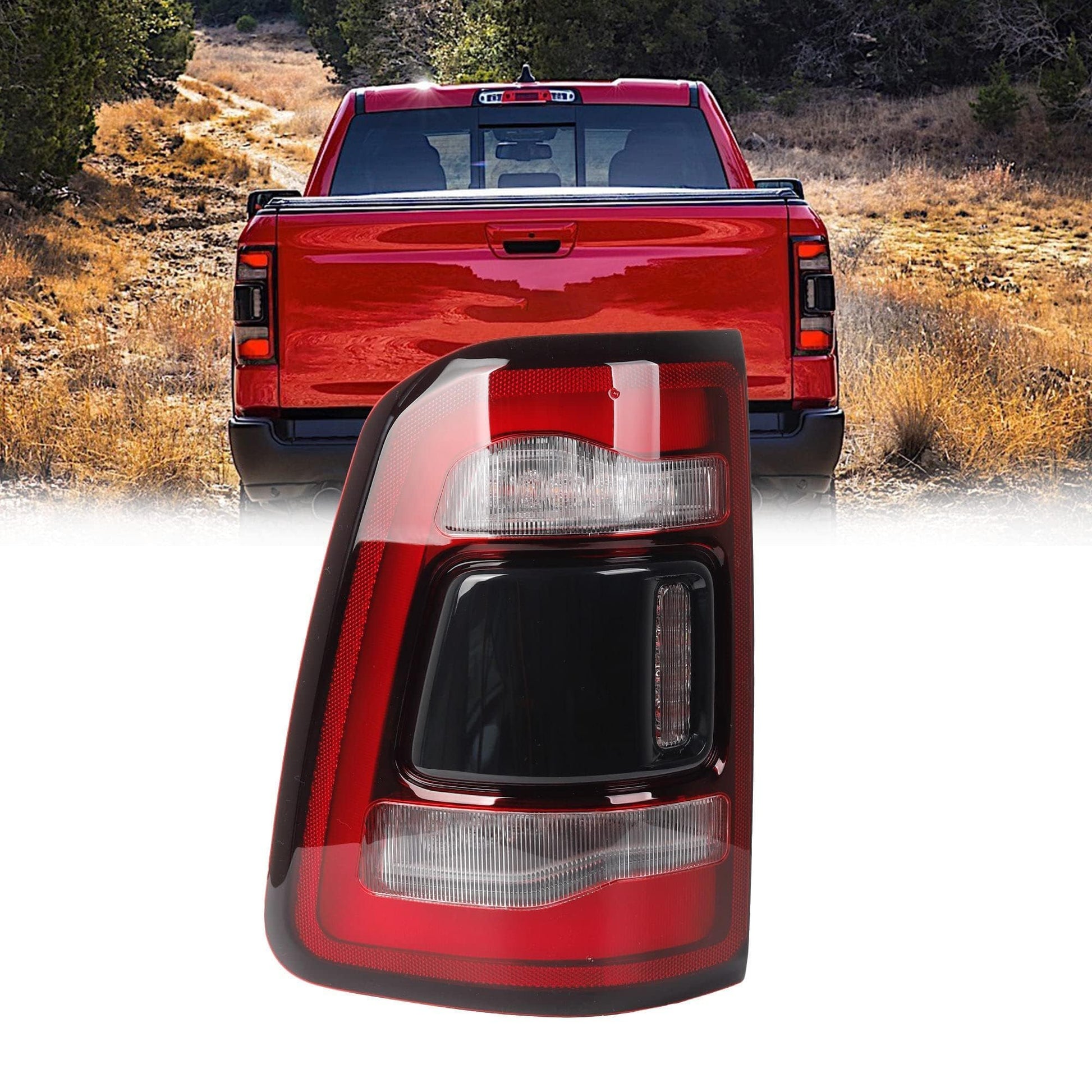 Dasbecan Left Driver Side Tail Light Assembly Rear Lamp LED Type Compatible With Dodge Ram 1500 2019 2020 2021 2022 2023 Blind spot module can be installed (Red Cover)