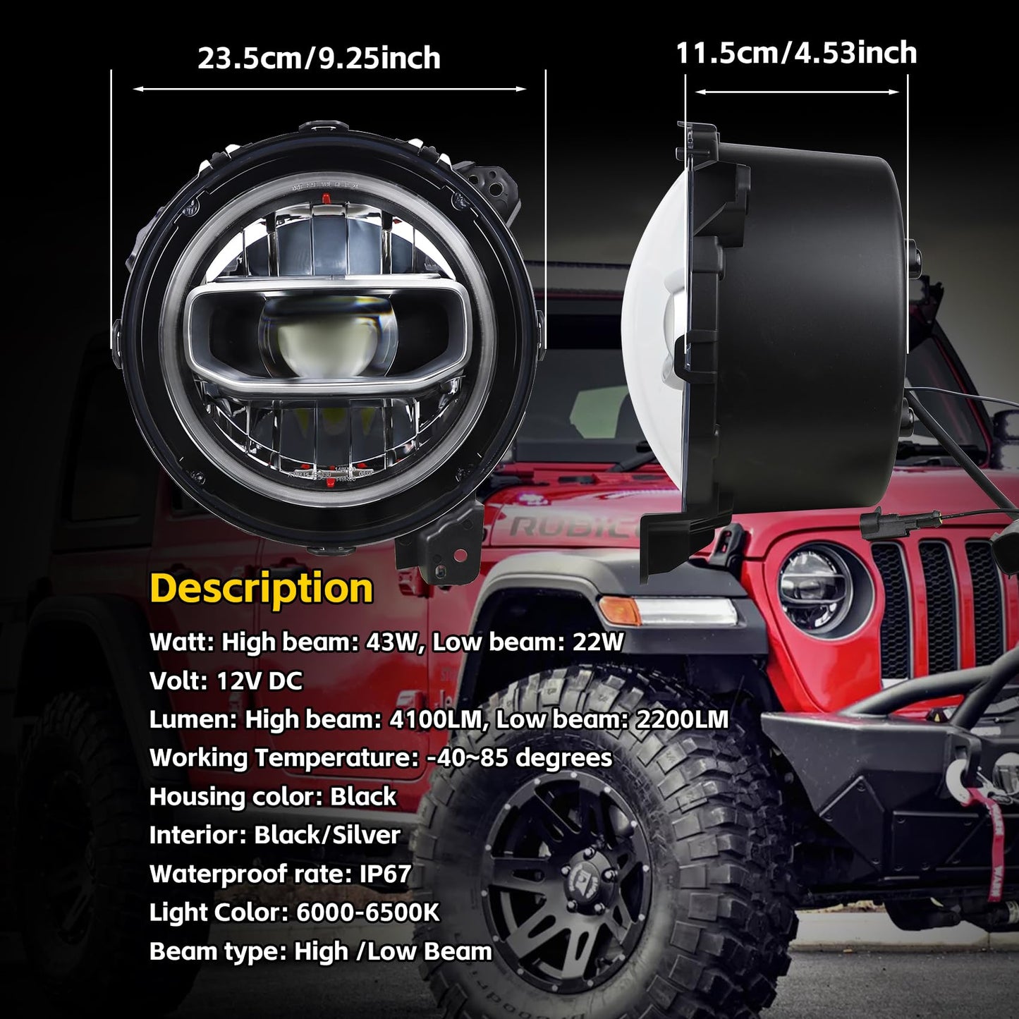 9-Inch Round LED Headlights for Jeep Wrangler JL/Gladiator JT, DOT Approved