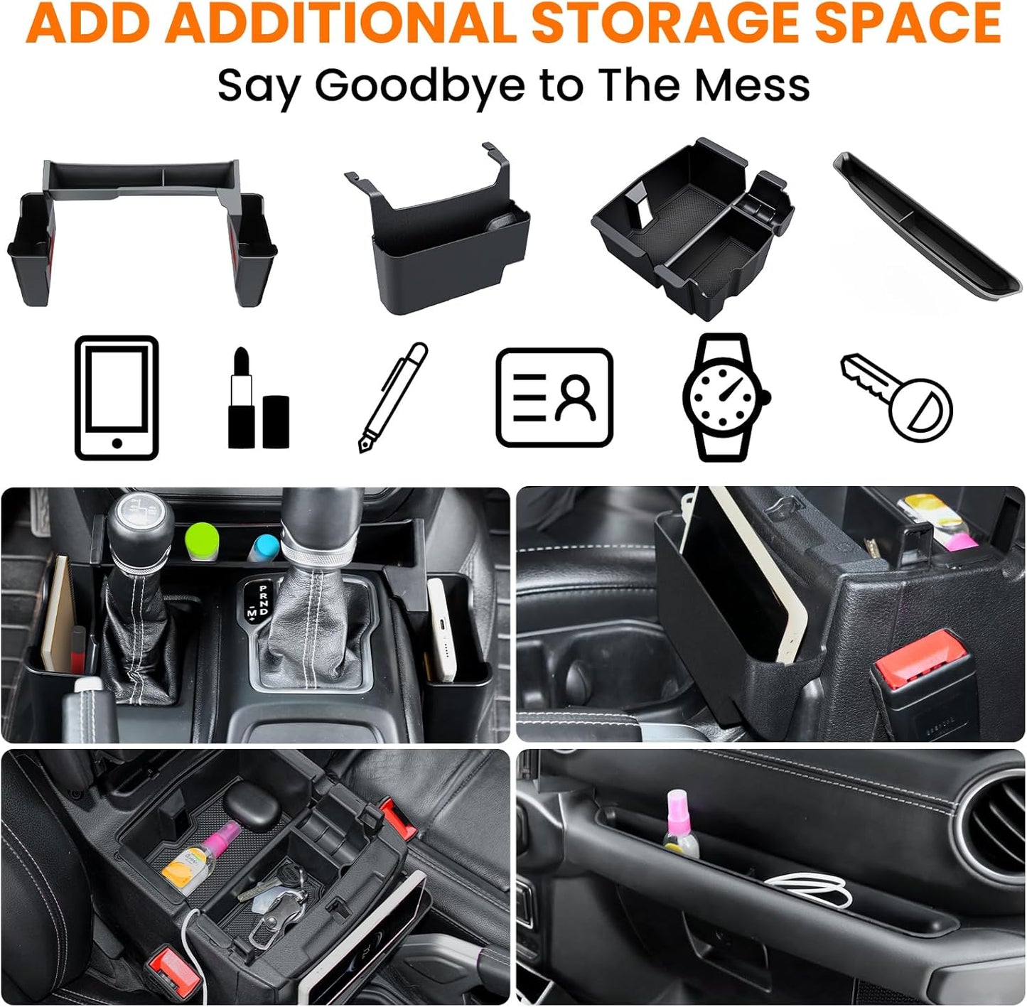 4PCS Center Console Organizer for Jeep Wrangler JL & Gladiator JT (2018-2026)