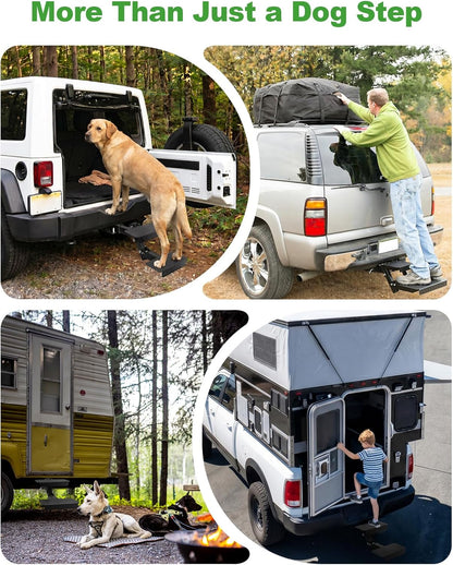 Heavy-Duty Foldable 2-Step Dog Hitch for 2" Receiver - Adjustable Height, Universal for SUV/Truck/RV