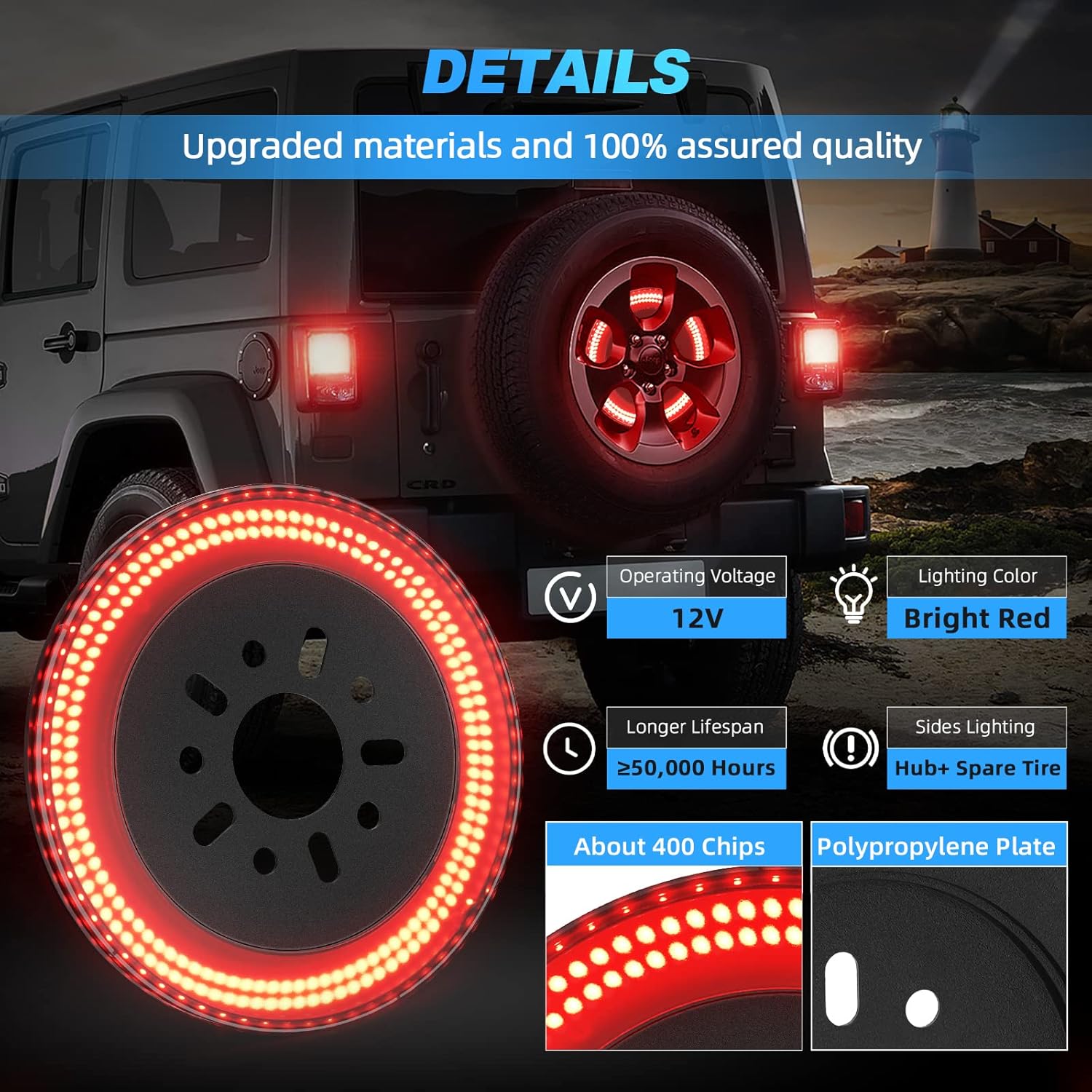 3-Side Spare Tire Brake Light, 400PCs LED Wheel Light - OHMU