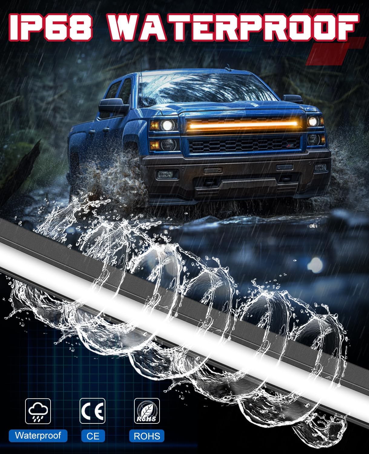 OFFROADTOWN Amber LED Grille Light for 2014-2018 Chevy GM Silverado 37 Inch Curved Amber LED Grille Light Bar Kit DRL Silverado Accessories Warning Lighting Front Grille Mount